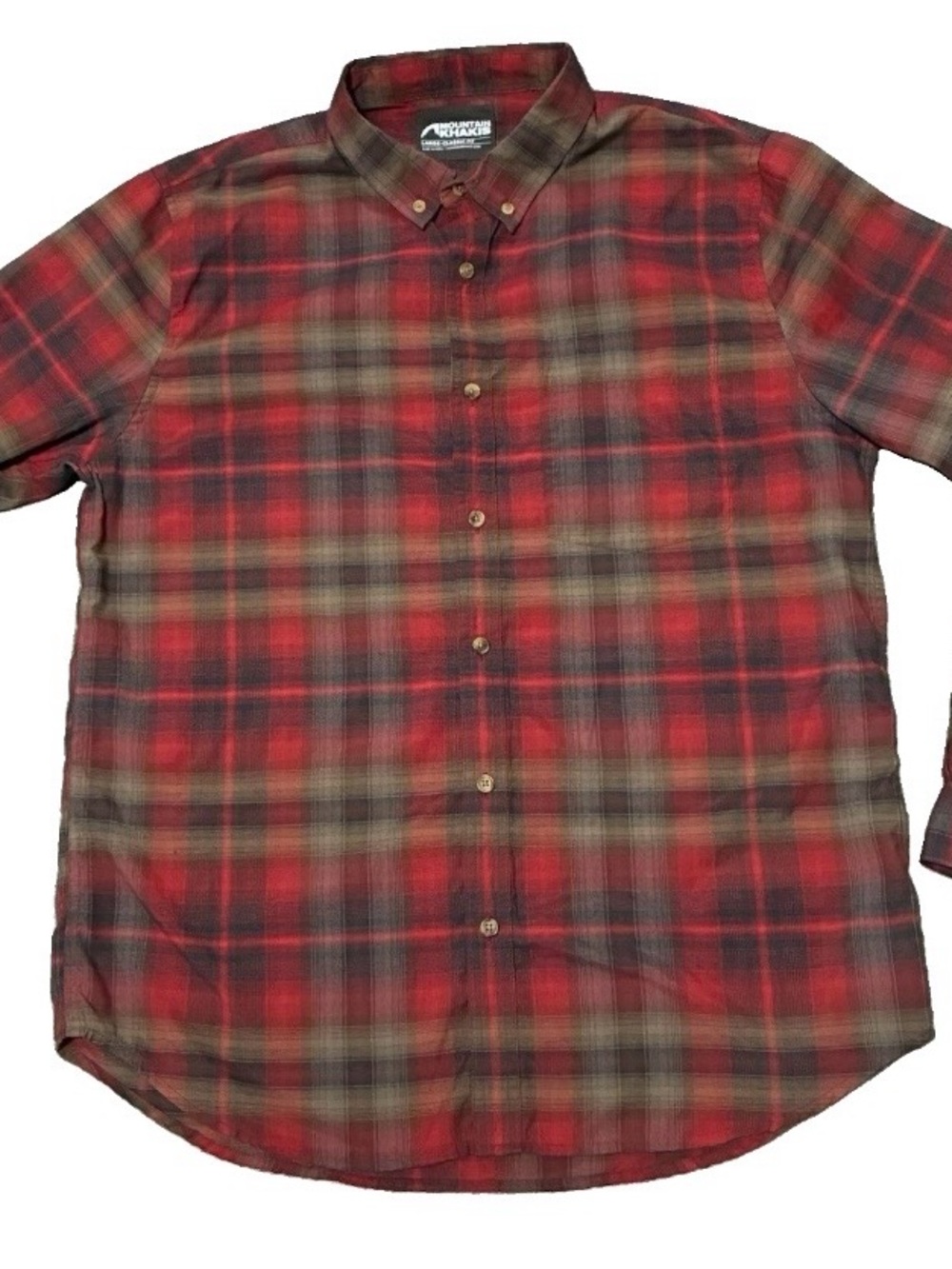 Mountain Khakis Men’s Red and Brown Plaid Button-Down Shirt